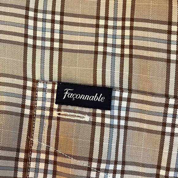 Façonnable Men’s Check Plaid Button Up Shirt - Beige / Brown / Blue, Large Tall - Picture 7 of 12